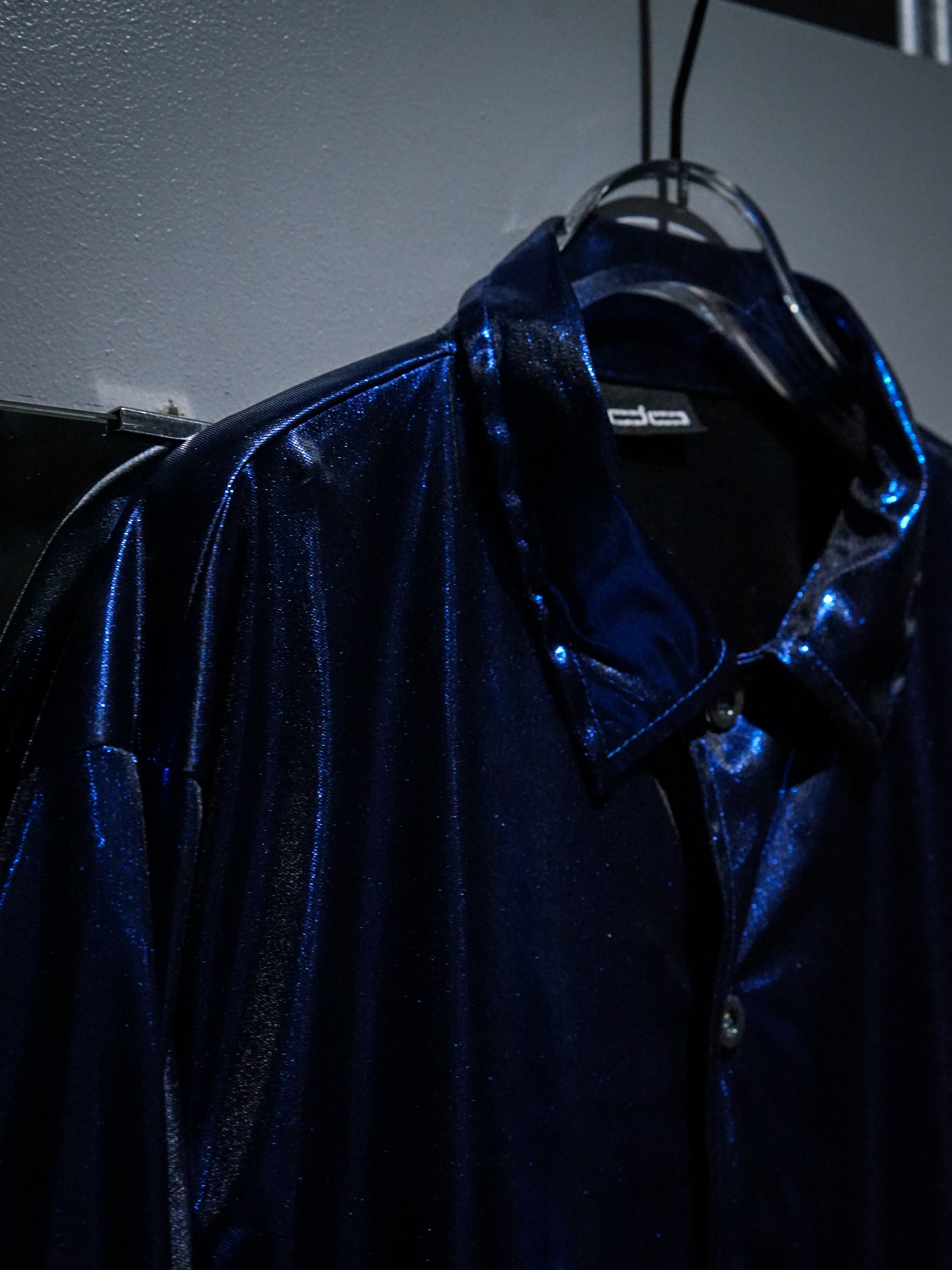 add (C) vintage】Metallic Blue Loose Sheer Shirt | Caka(カカ 