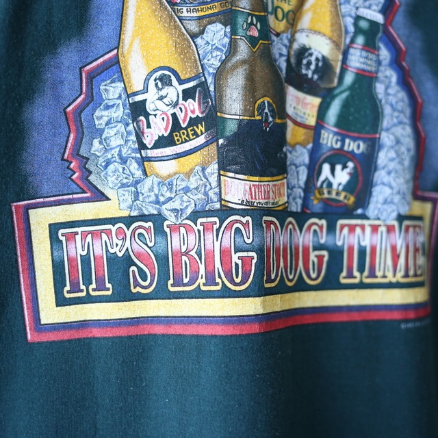 "BIG DOGS" beer bottle back printed over silhouette l/s tee
