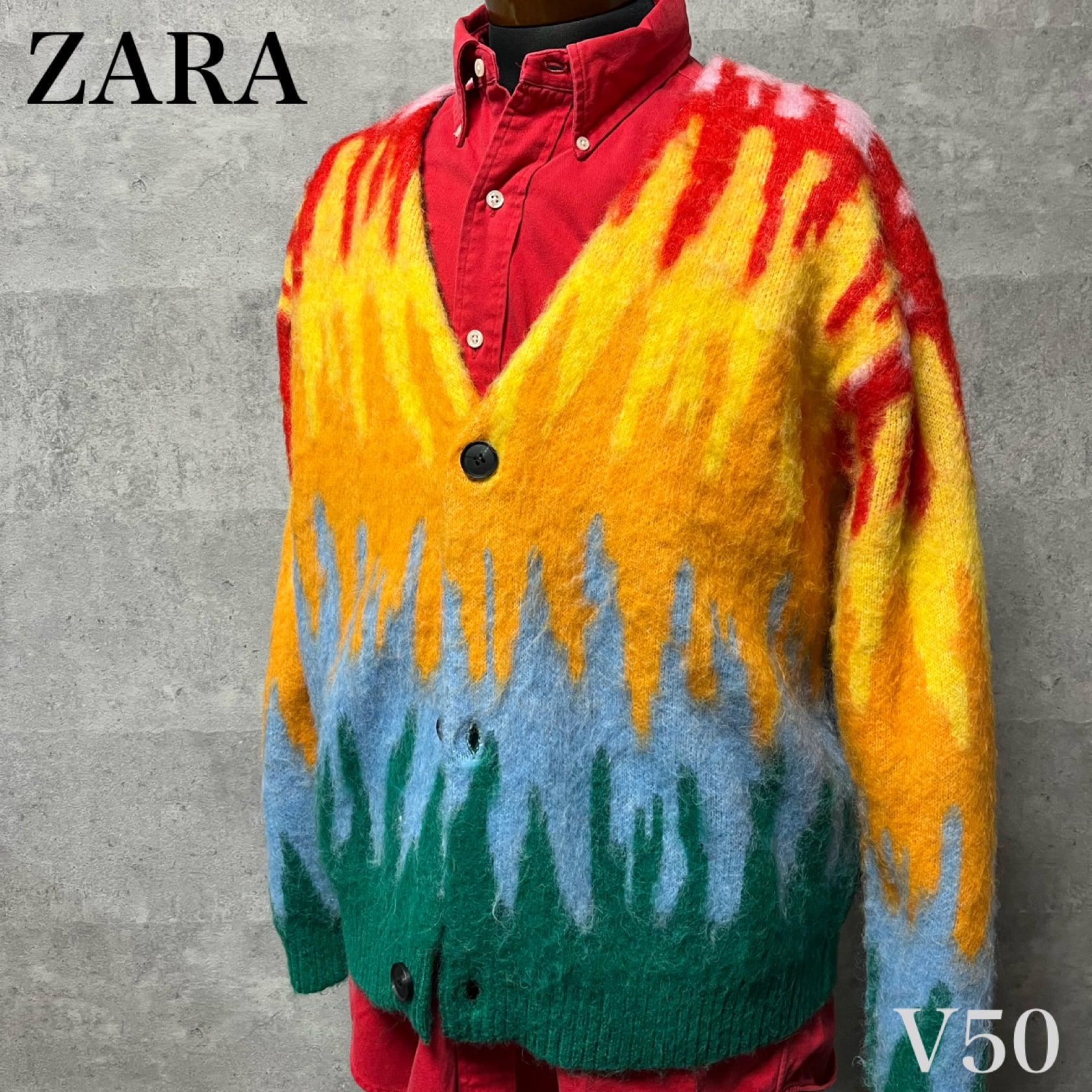 ★ザラ ZARA Ｖネック カーディガン 総柄 マルチカラー USA S-M ● V50