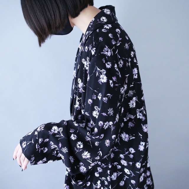 black base beautiful flower pattern loose silhouette 1b easy tailored jacket