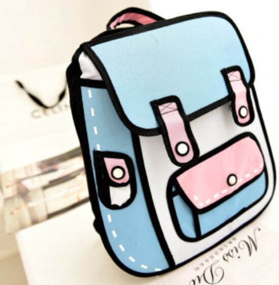 可愛いイラスト風 2D リュック☆ ブルー×ピンク