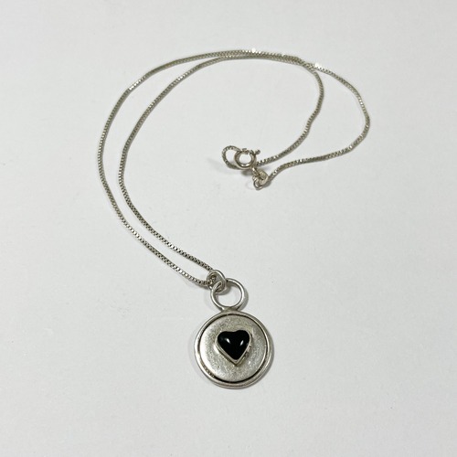 Old 925 Silver Onyx Heart Pendant Top