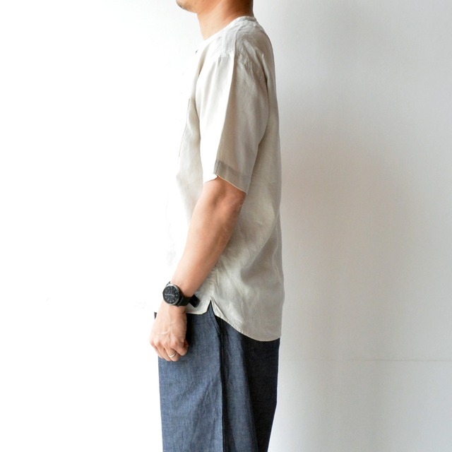 リネン RINEN 60/1リネン平織半袖ヘンリーネックシャツ(R34004)全2色
