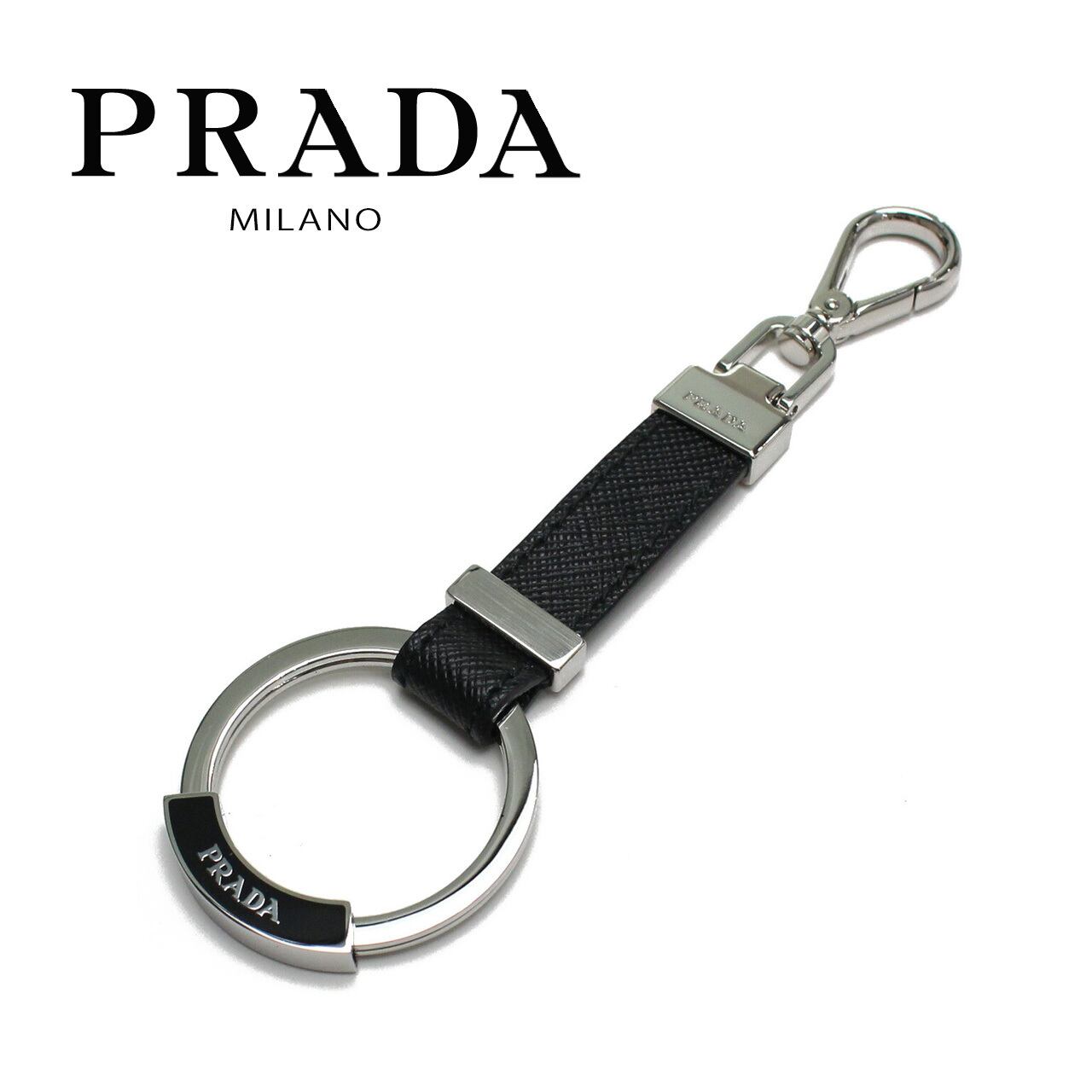 PRADA サフィアーノ キーリング ブラック 【公式通販】