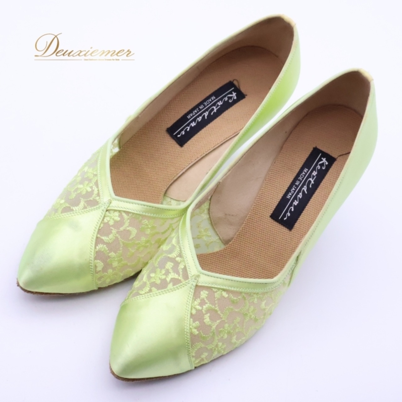 社交ダンス 衣装 スタンダード 22 1/2CM 靴 シューズ ケントダンス レディース グリーン系 黄緑 Kentdance 日本製 ヒール 舞台 イベント メッシュ 花柄 光沢 おしゃれ ダンス用シューズ フォーマル かわいい 女性用 ステージ用 発表会