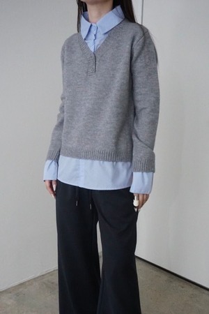 DOCKING KNIT SHIRT TOPS　(GRAY×SAX) 2509-11-128