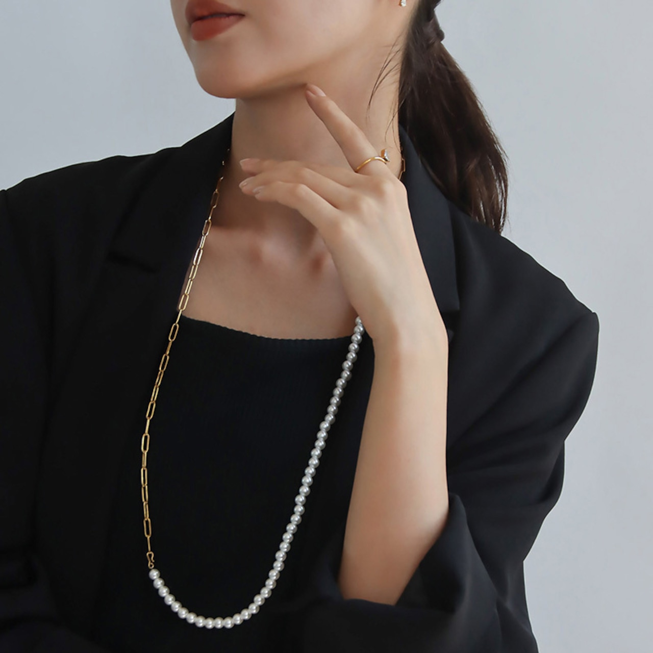 【ネコポス便】4way Yラインパールネックレス ラリエット Y字 ロングネックレス サージカルステンレス レイヤード 金属アレルギー対応 レディース パール ゴールド シルバー フォーマル オシャレ パールネックレス 2136