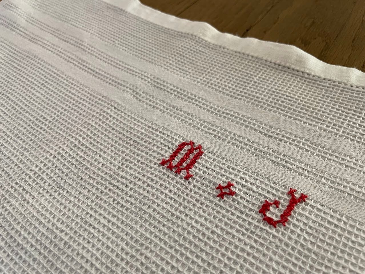 フランス アンティーク トーション クロスステッチ 手刺繡 ワッフル地