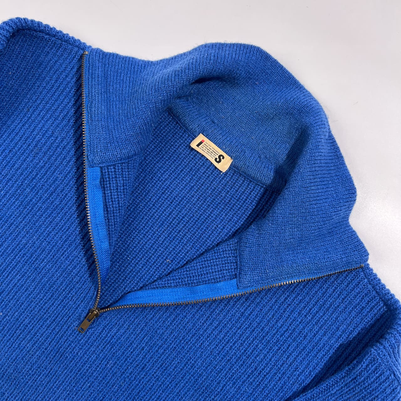 80s 90s I.S. ISSEY MIYAKE アイエス イッセイミヤケ リブ編み ハーフジップ ウール ニット セーター 9/ブルー系 レディース ビンテージ