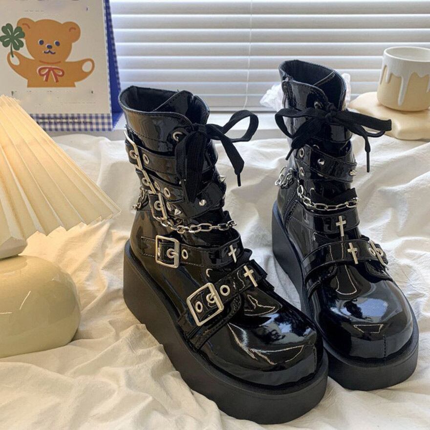 希少☪︎SALE 厚底ブーツ 編み上げ BLACK 地雷 サブカル y2k パンク 希少☪︎SALE 厚底ブーツ 編み上げ BLACK 地雷 サブカル y2k