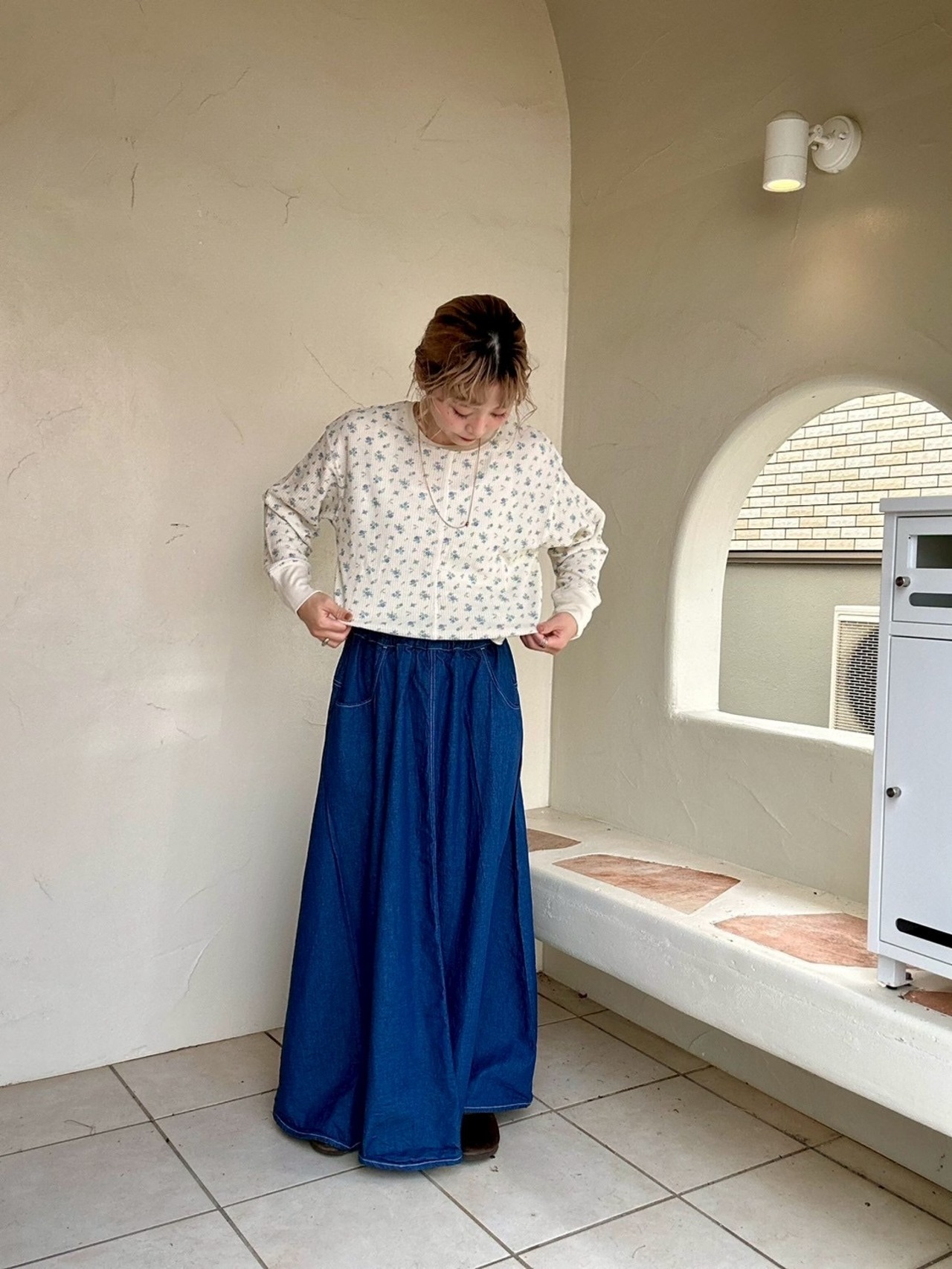 [NARU]8ozムラデニム ノッポスカート