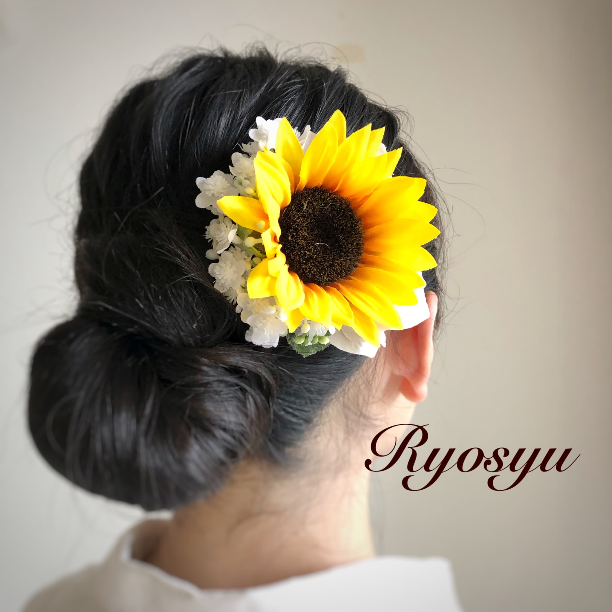 夏の向日葵かすみ草ヘアクリップ-Ⅱ | お花作家の店 良秋Ryosyu