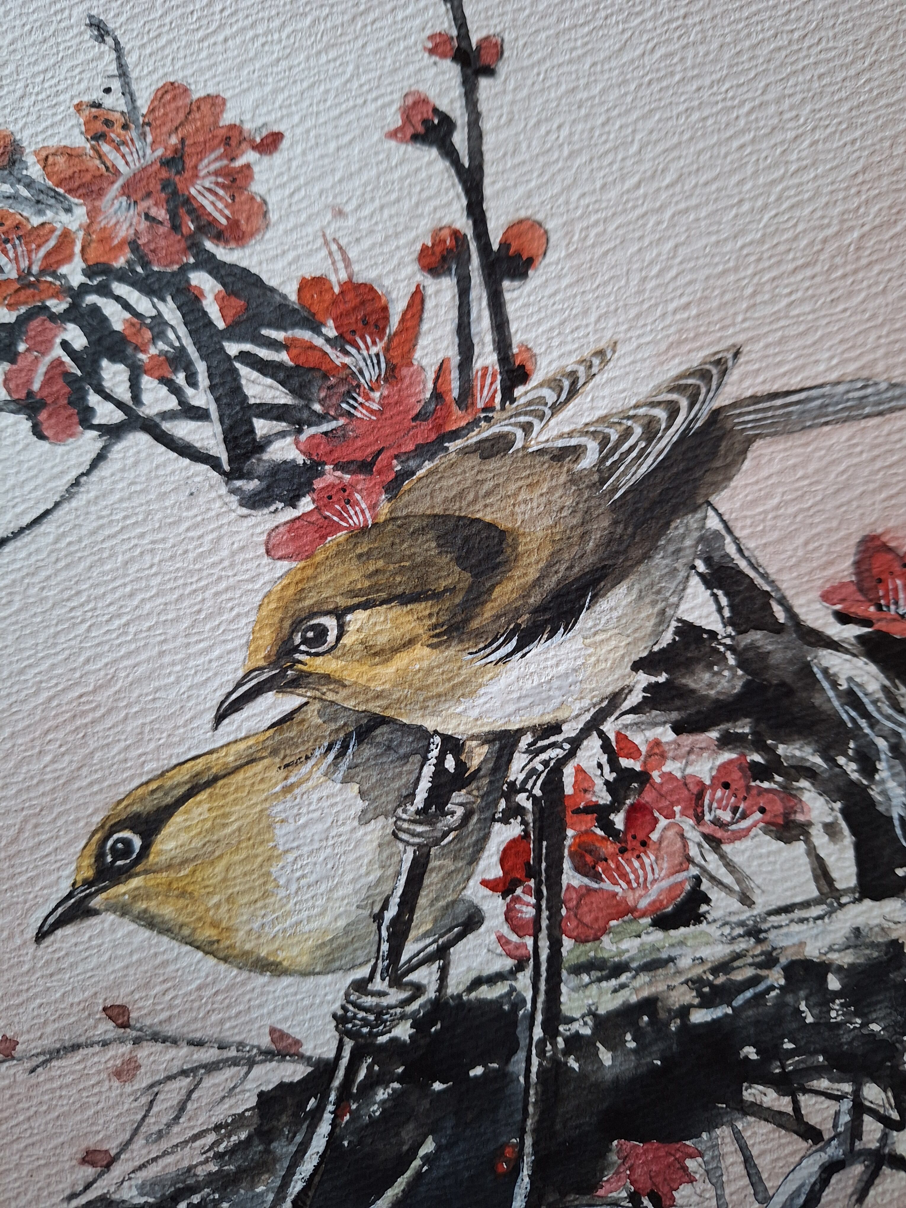 水彩画 梅にウグイス | 工房 和み