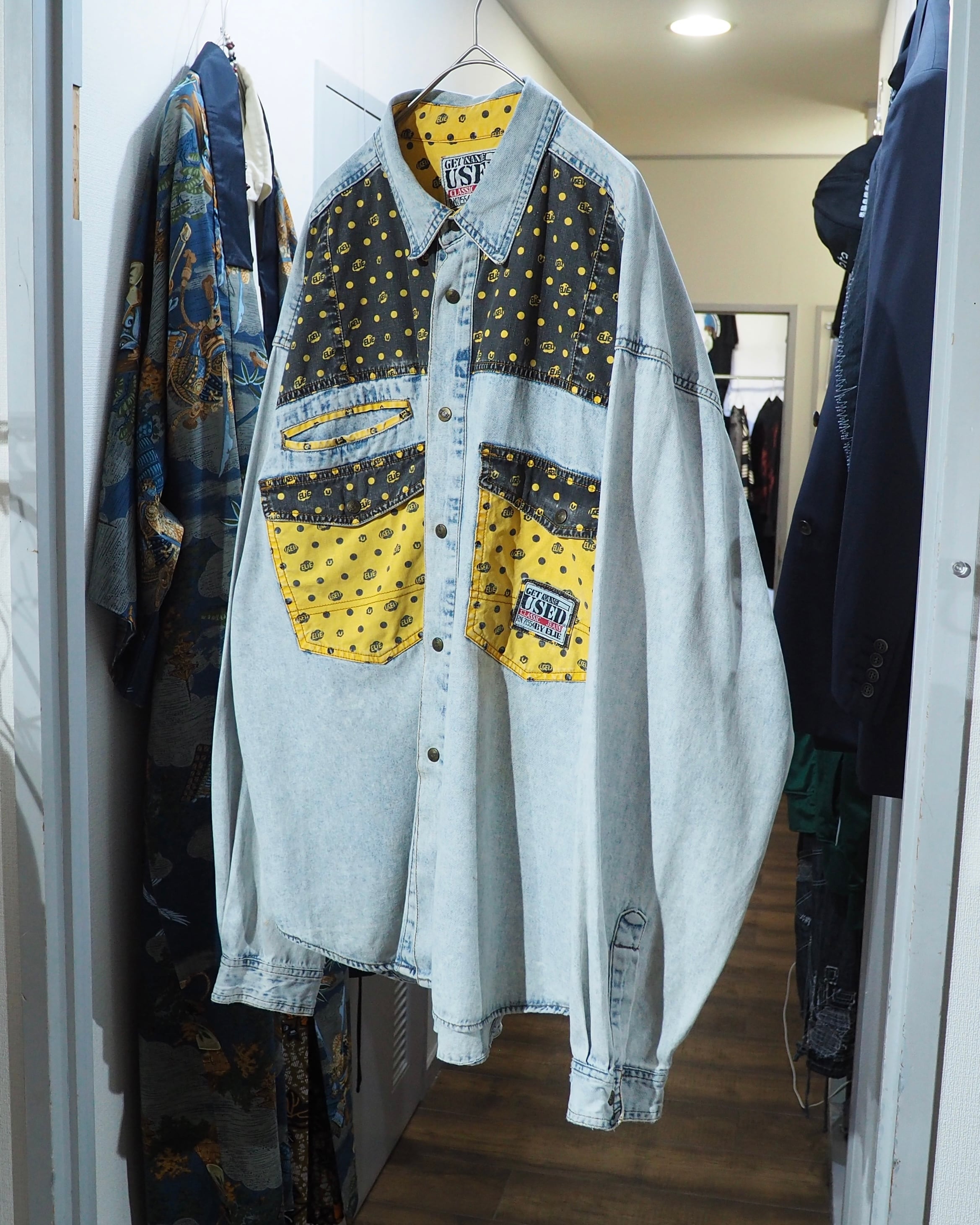1990s " GET NAME USED " Dot Patchwork Custom vintage loose shirt