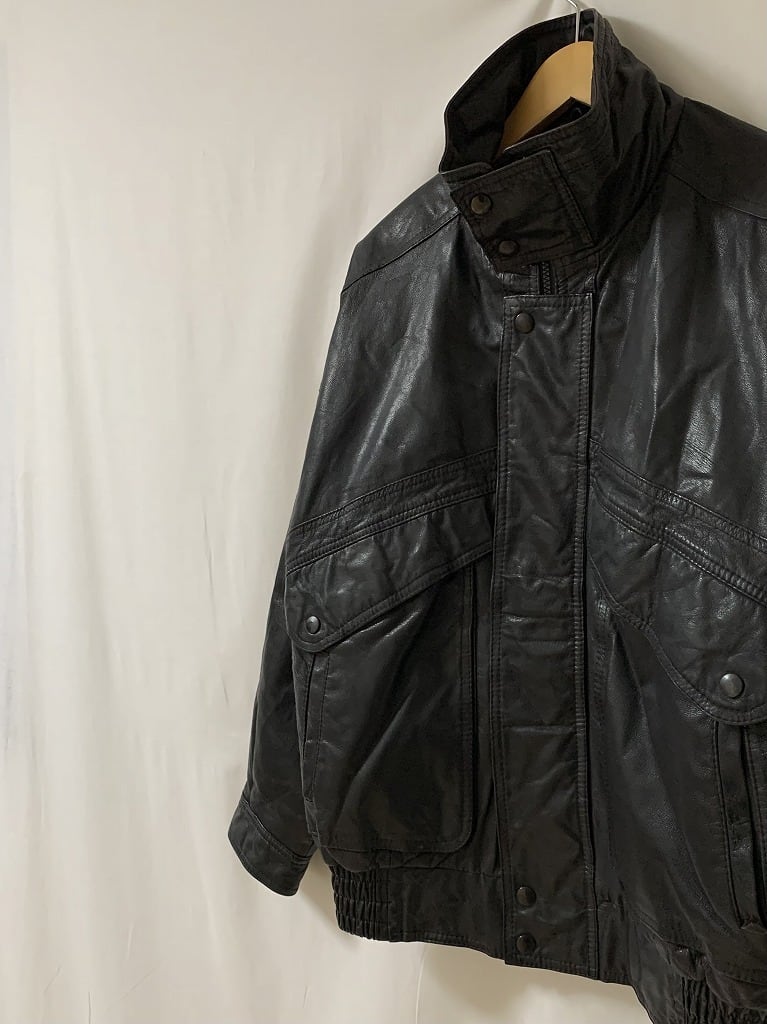 1980's Stand Collar Design Leather Zip-Up Jacket