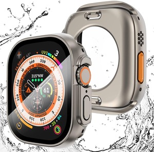 【在庫のみ】【2024強化版】AMAPC for Apple Watch ケース Apple Watch Ultra 2/Apple Watch Ultra 49mm 用 ケース 360度全面防水 バンド 水泳・スポーツ専用 ガラスフィルム 一体型 apple watch 用 カバー 360フルボディ防水 アップルウォッチ ケース Apple Watch Ultra 49mm対応 チタンゴールド