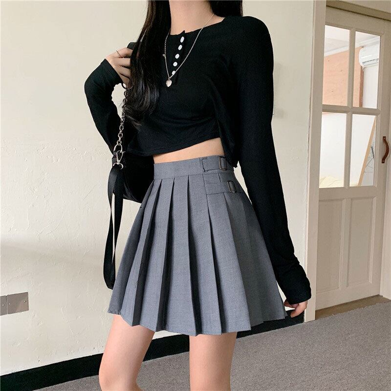 プリーツブラックショートハイウェストサマーAラインスタイル 夏物 スカート 萌量不足49437479324