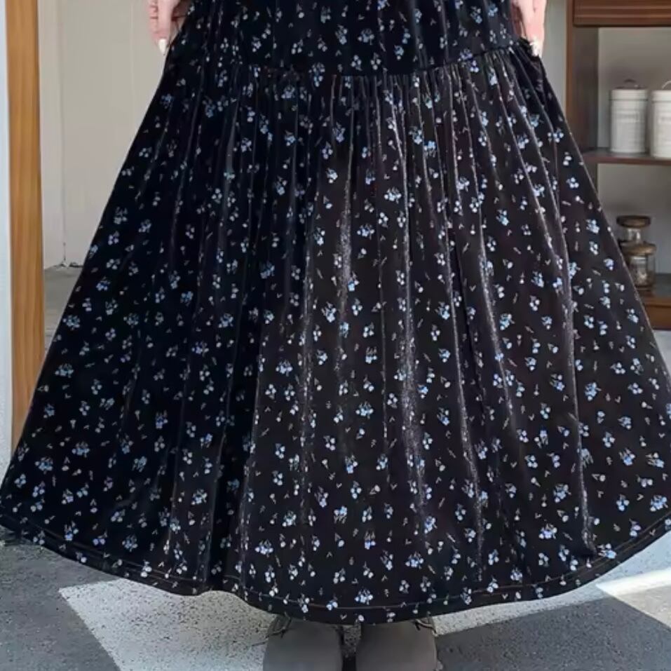 flower velor long skirt