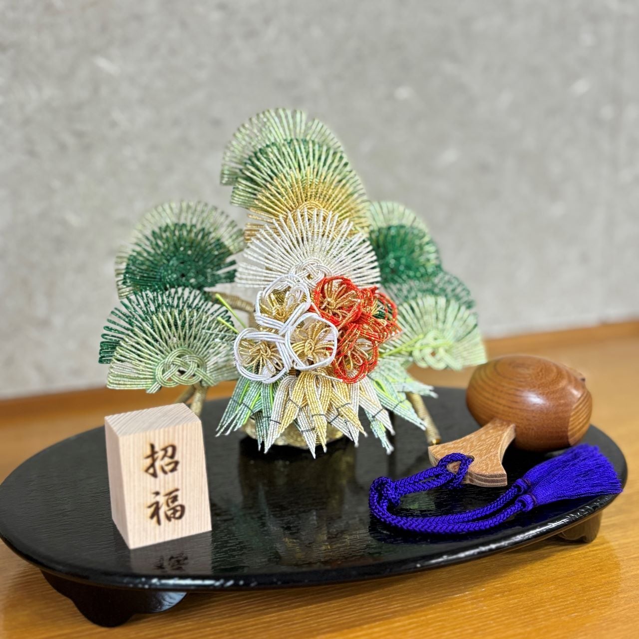 お祝い水引 飾り｜松竹梅と小槌セット・玄関用・小サイズ 文字入れ変更