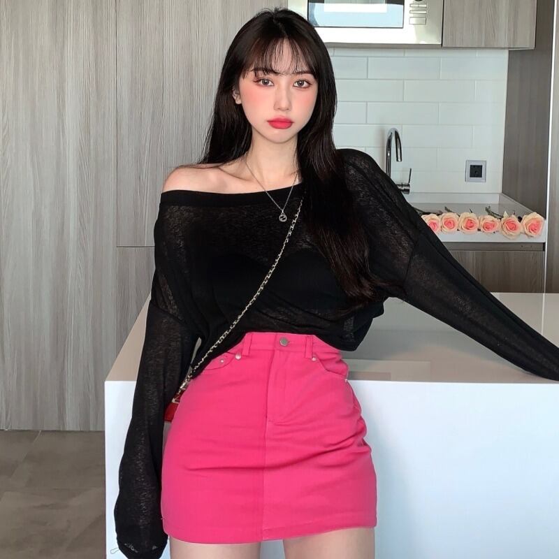 サマー薄手ブラウス レッドショートスカート レディース ロング 夏物 YY-ファッション23356308426