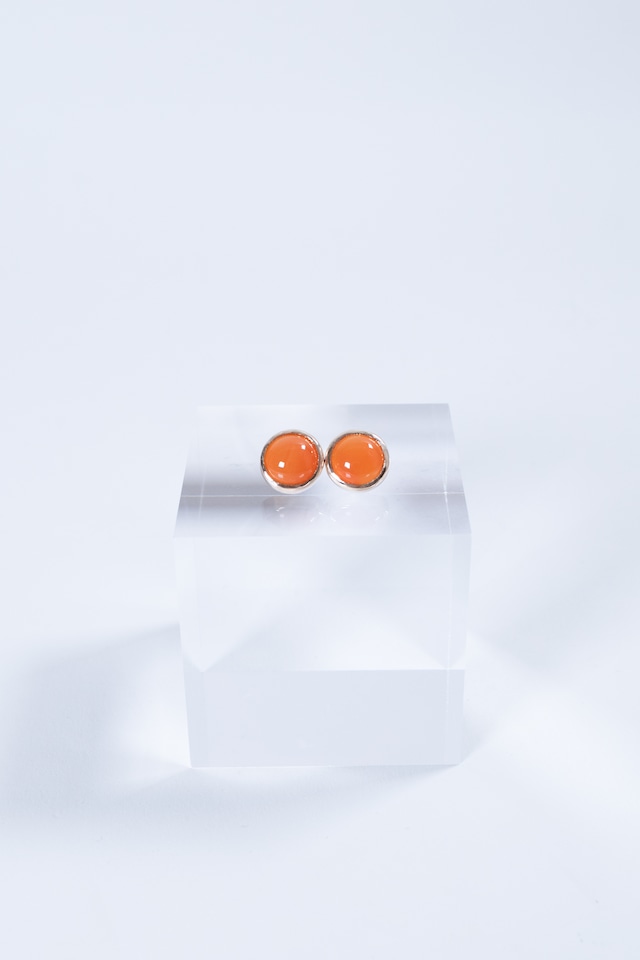 K10 Round Carnelian Studs Earrings(S) 10金ラウンドカーネリアンスタッズピアス(小粒)