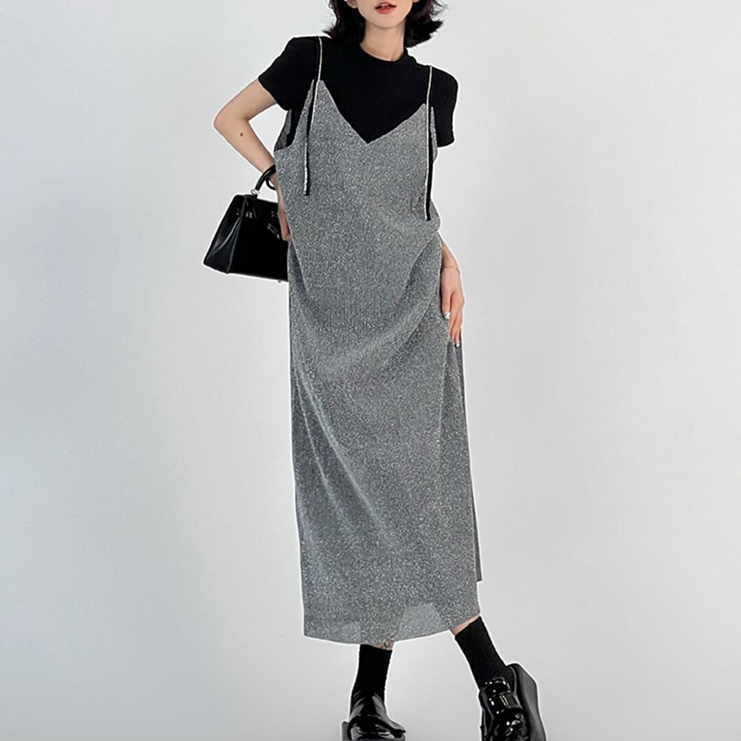 Vネックシャーリングキャミワンピース K0315