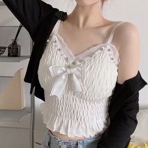 カップ付き リボン キャミソール レディース 春夏 韓国 へそ出し インナー トップス 大人 かわいい きれいめ おしゃれ フェミニン ストレッチ 重ね着 ショート丈 大人可愛い 大人女子