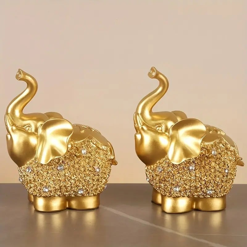 象 ゾウ 置物 オブジェ ゴールド 金 2個セット 豪華 装飾 富 繁栄 樹脂
