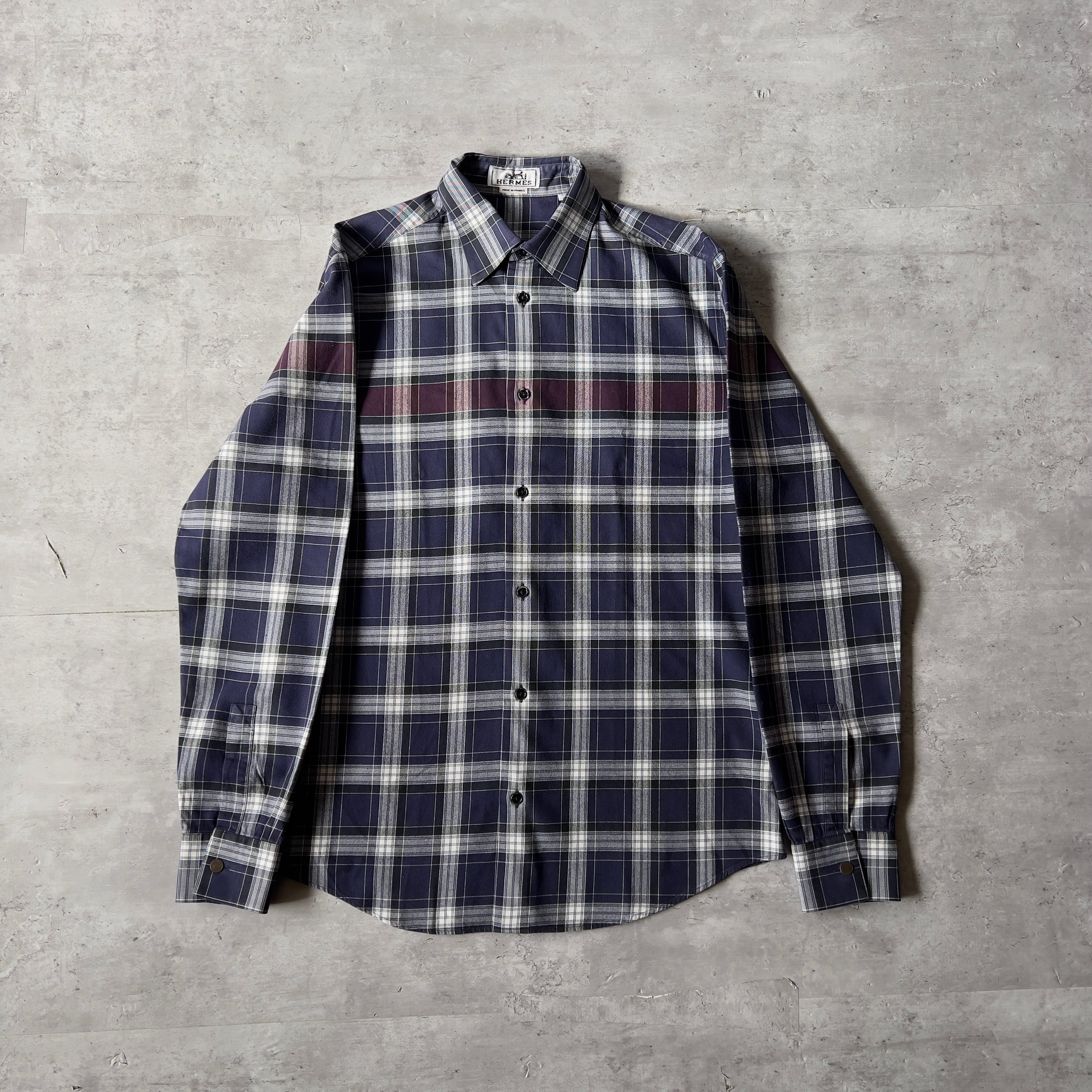 Hermes” check pattern shirt made in France エルメス チェックシャツ
