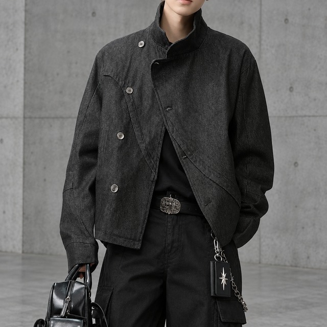 【ORV0188】Stand Collar Denim Shirt Jacket