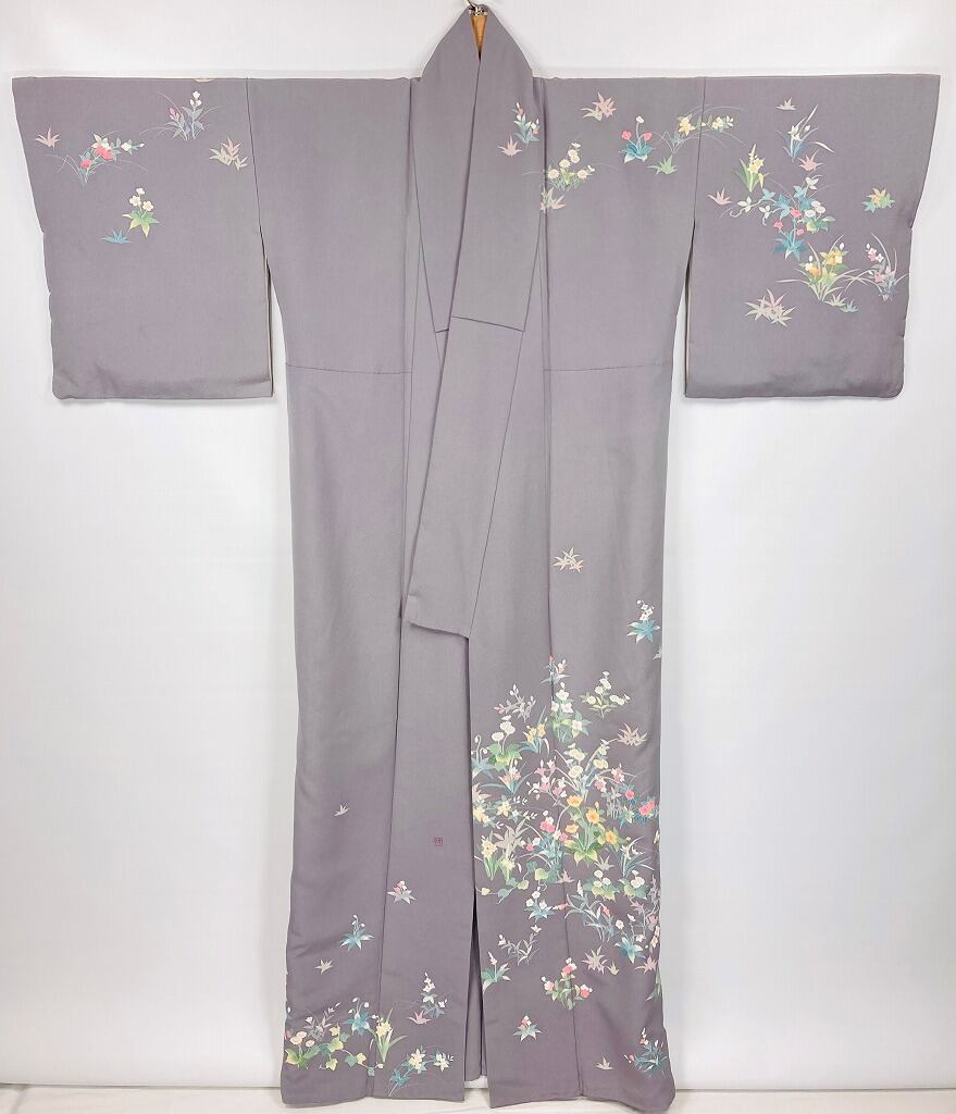 作家物 手描き友禅 訪問着 一つ紋 正絹 鳩羽色 紫 831 | kimono Re:和 