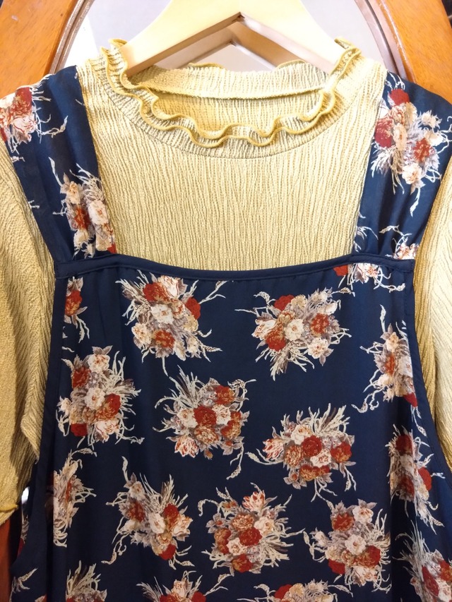 NON-NO/ノンノアンティーク花柄キャミワンピース/レトロモダン昭和大正古着服