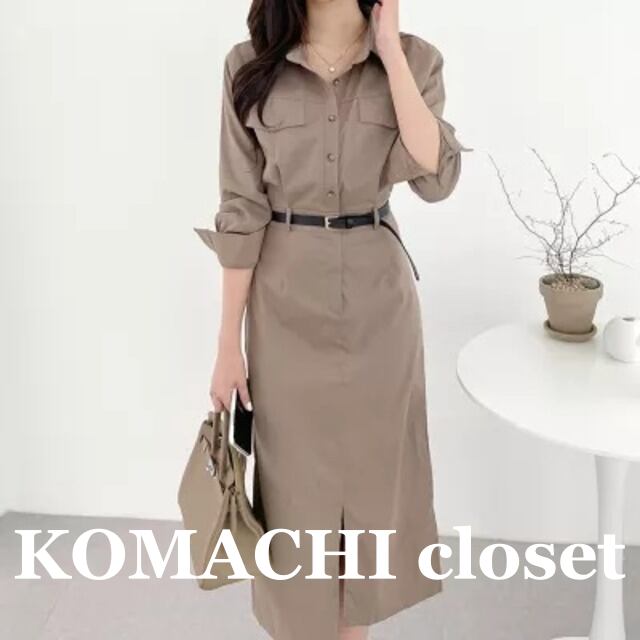 【送料無料】 ワンピース ミドル丈 五分袖 スリット 襟付き スリム 細身 ベルト ウエストマーク 韓国 レディース かわいい 可愛い キュート 大人可愛い 大人女子 シンプル きれいめ カジュアル 大人 気品 上品 おしゃれ お洒落 こなれ感 きちんと 大人女子 クール エレガント フェミニン ワンサイズ ブラウン カーキ ブラック 秋 オルチャン 20代 30代 40代 OL 通勤 女子会 デート 休日 普段使い デイリー コーデ トレンド 美脚 脚長 スタイル 安い