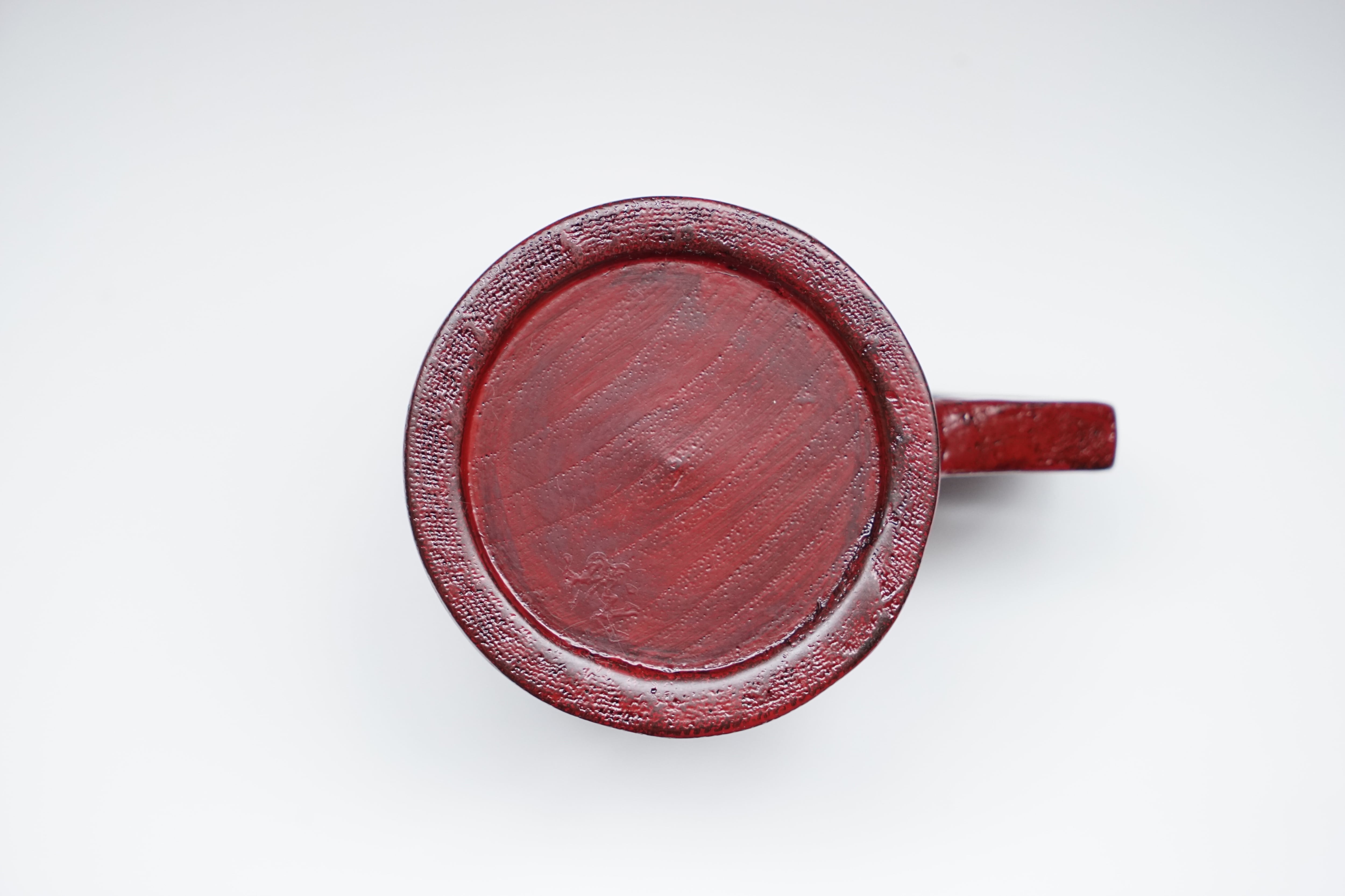 熱湯・油・酢OK！木製本漆 縄文塗 マグカップ・ビールカップ 赤 Hot