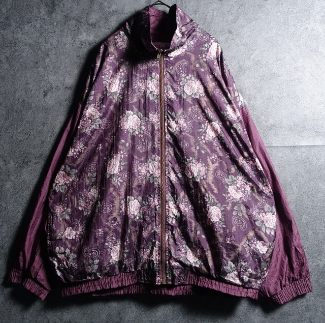 Purple Paisley & Rose Pattern Design Nylon Blouson