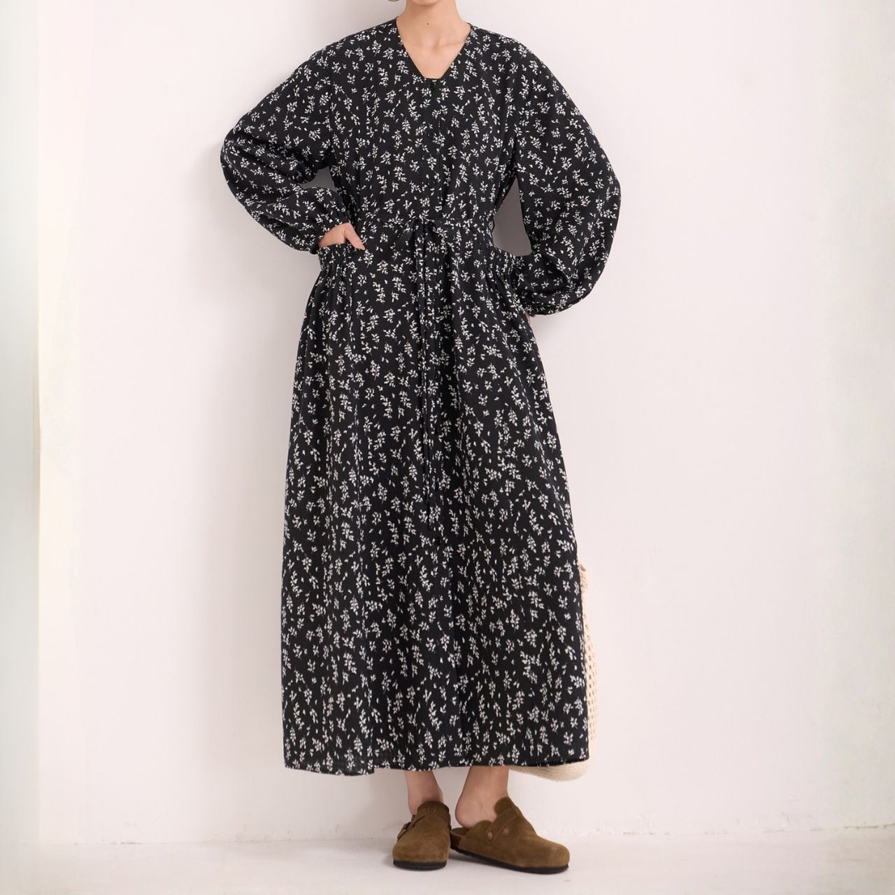 ベルト付きプリントワンピース 01095