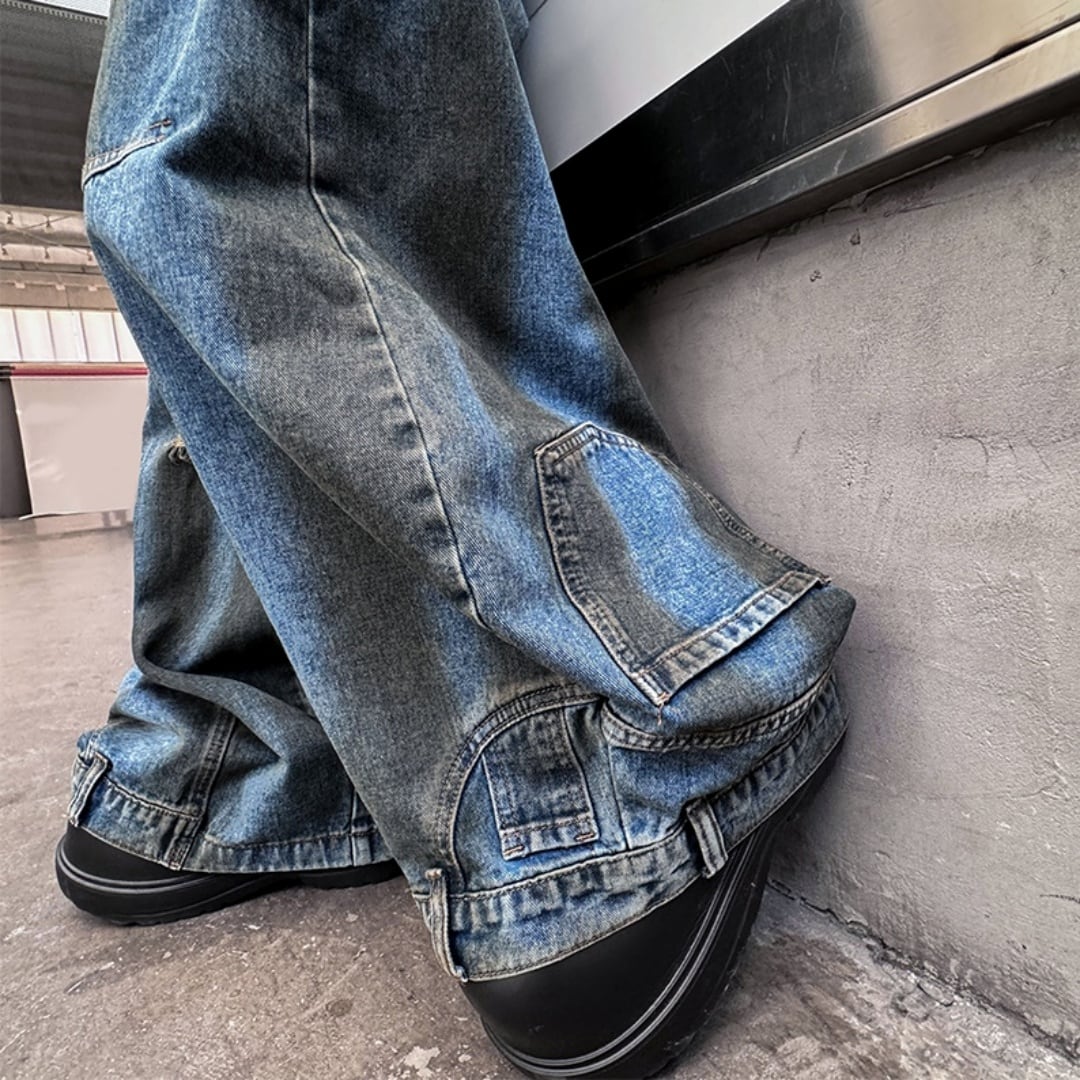 逆デザイン ストリートダーティバギージーンズ D11043 | 韓国メンズ