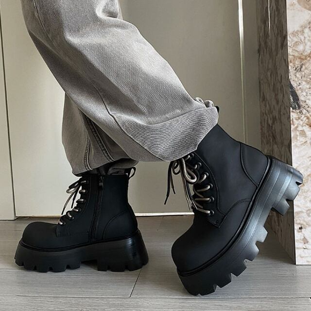 予約販売】ブーツ メンズ ビッグシルエット ゴツ底 厚底 7cm 靴