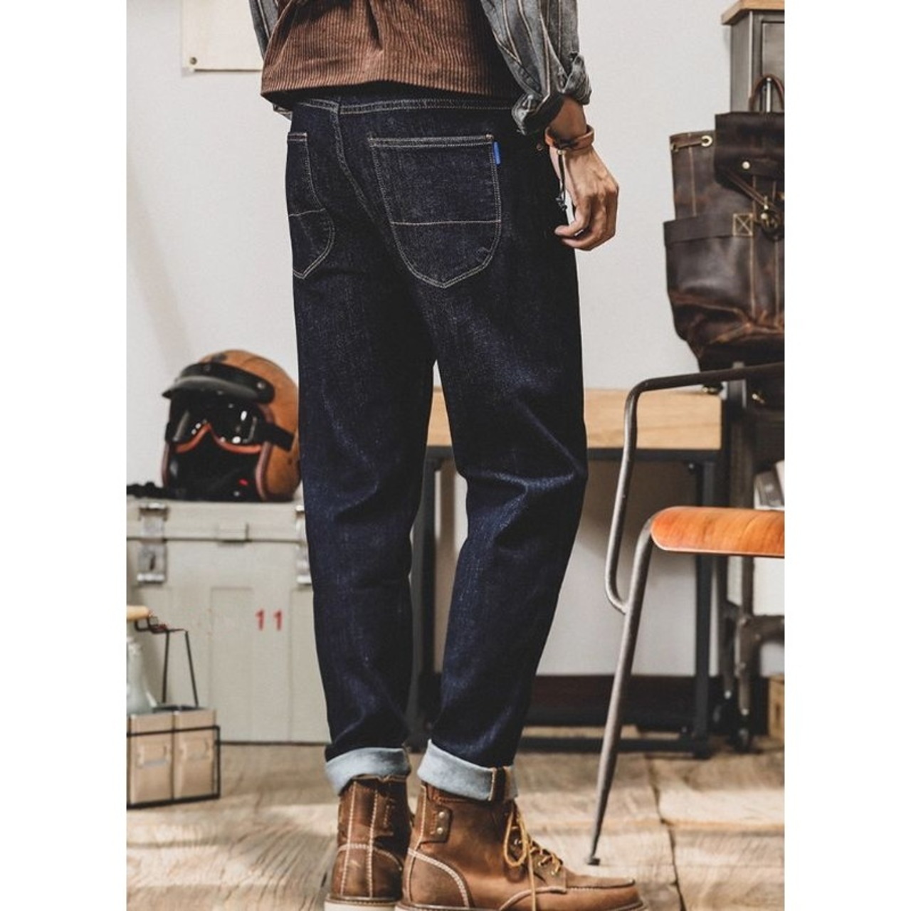Denim Fabric Tapered Straight Ankle Pants ◇2color H0776