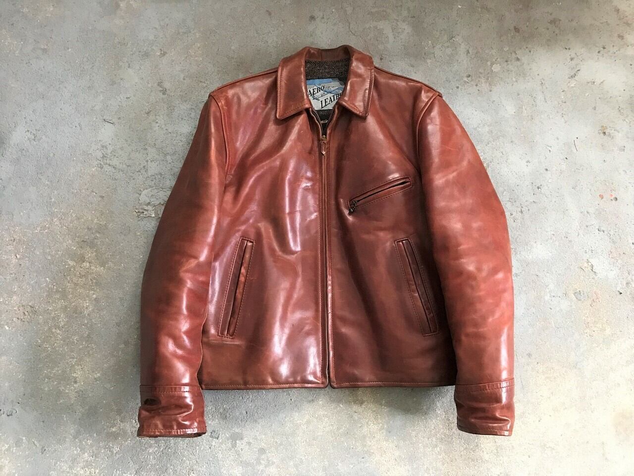 90s AERO LEATHER half belt horsehide leather jacket MADE IN SCOTLAND