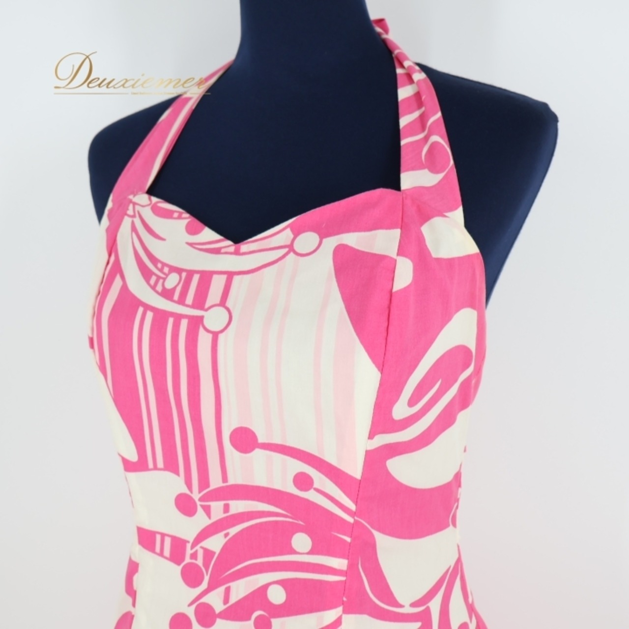 フラダンス 衣装 ワンピース ドレス ピンク系 MAPUANA 花柄 白 フラ ダンス ハワイ製 華やか ハワイアン フリル アロハ かわいい ホルターネック 鮮やか ボリューム ハワイアンプリント ホワイト系