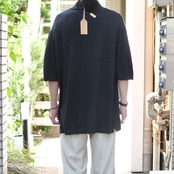 FIESOLE rayon x cotton knit polo black