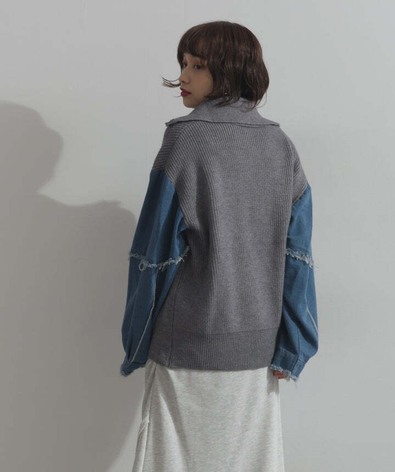 HD2510024 袖デニムジップニット gray