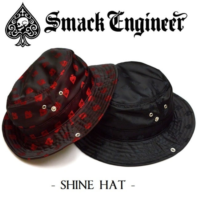 【20%OFF SALE】SMACK ENGINEER / スマックエンジニア「SHINE HAT」バケットハット ポークパイハット 帽子 ジャガード生地 黒 ブラック 赤紫 ワインレッド ポリエステル スペード スカル ドクロ メンズレディース PUNK ROCK パンクロック バンド アウトドア ギフト無料 ステージ衣装 Rogia