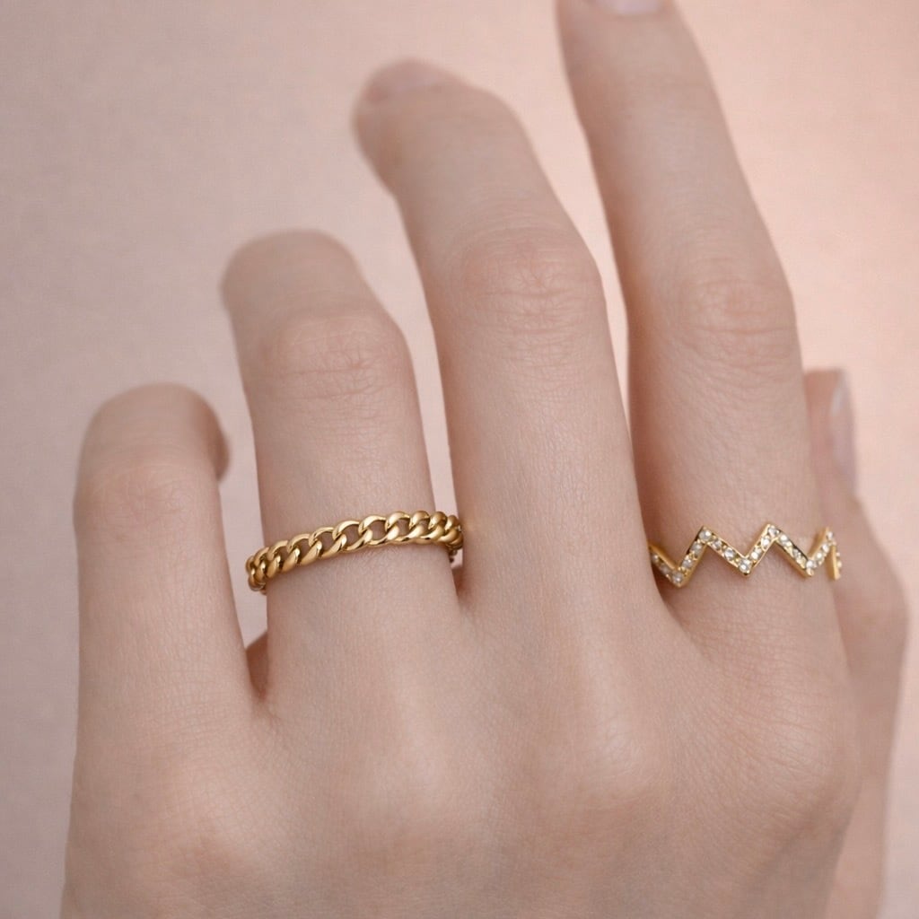 Zig-Zag Ring with Diamonds / K18YG / #0 - #18 | Etoilight