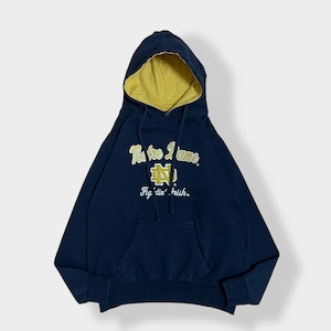 【BLUE84】カレッジロゴ ノートルダム大学 刺繍 ロゴ NOTRE DAME パーカー プルオーバー スウェット 切替 フーディー hoodie M ダークネイビー us古着