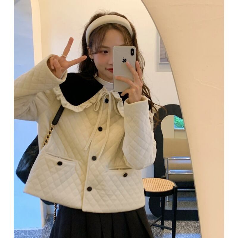 ウィンターベルベットカラー コットン 大人ガーリー スウィート キュート カジュアル 冬物 1号婦人53510091060