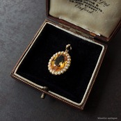 英国アンティークジュエリー 15ctゴールド 天然シトリン 真珠 オーバル ペンダントトップ（ソーティングメモ付）