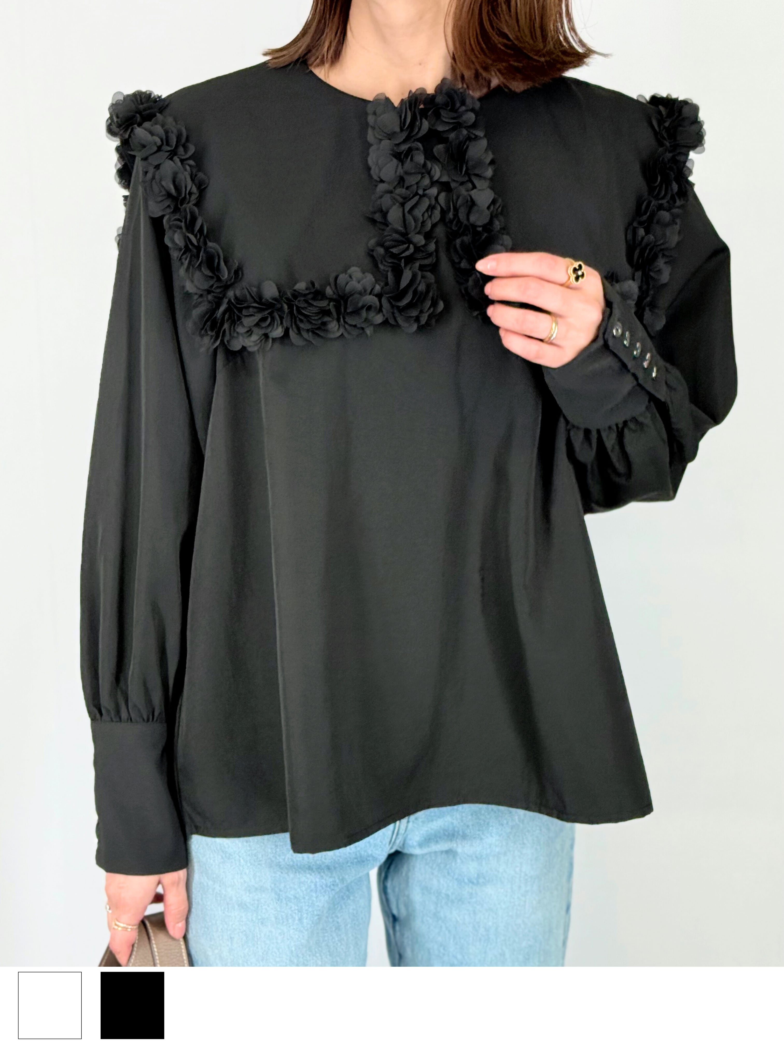 フラワーモチーフ セーラーカラーブラウス