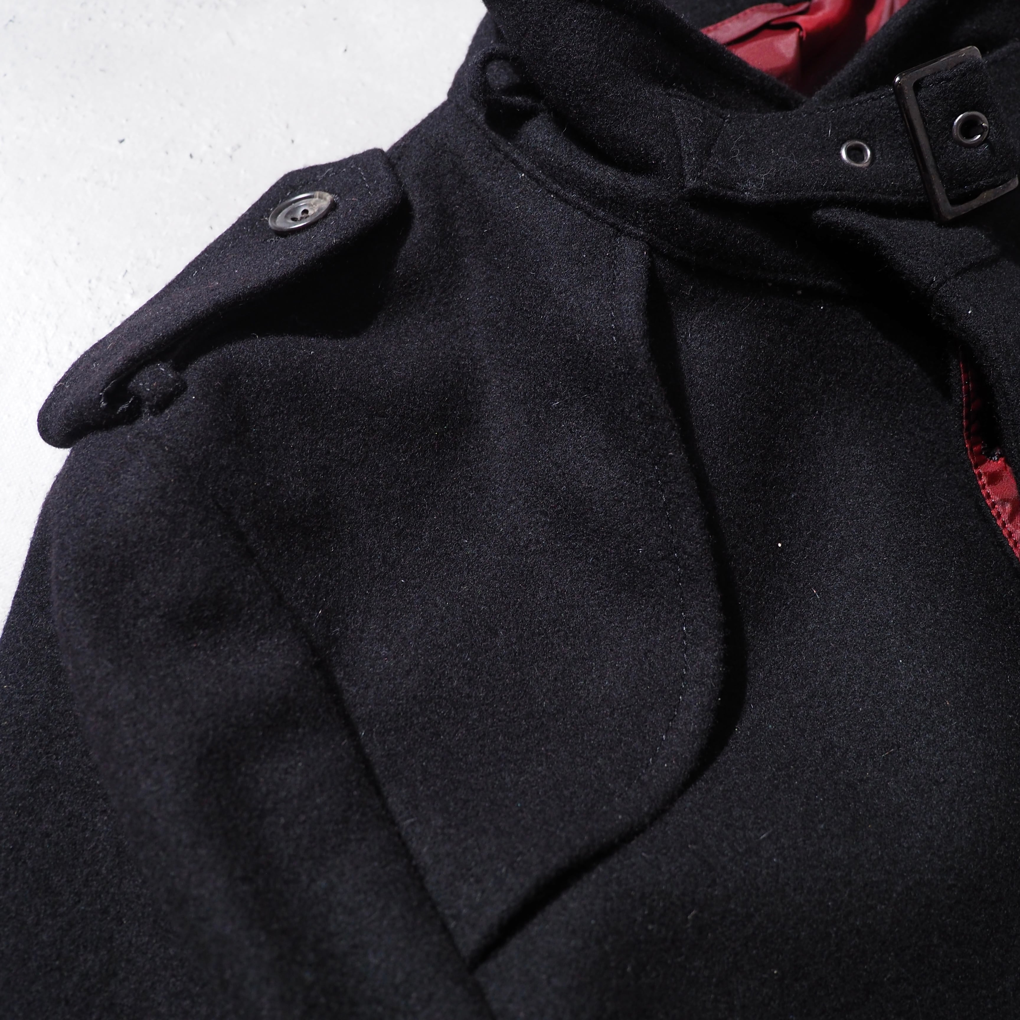 2000s ” PERSON'S ” deformation silhouette design Black wool coat